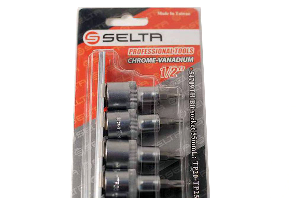 Selta Taiwan 9pc 1/2" Dr Torx Star Tamperproof Socket Bits with Center Hole:TP20-60