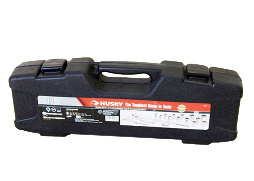 Husky 18pc 1/2" Dr SAE/AF Imperial 12pt Double Hex Socket Set 17" Flex Handle Ratchet Bar