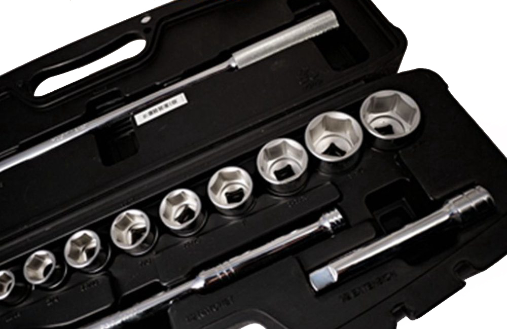 Husky 18pc 1/2" Dr SAE/AF Imperial 12pt Double Hex Socket Set 17" Flex Handle Ratchet Bar
