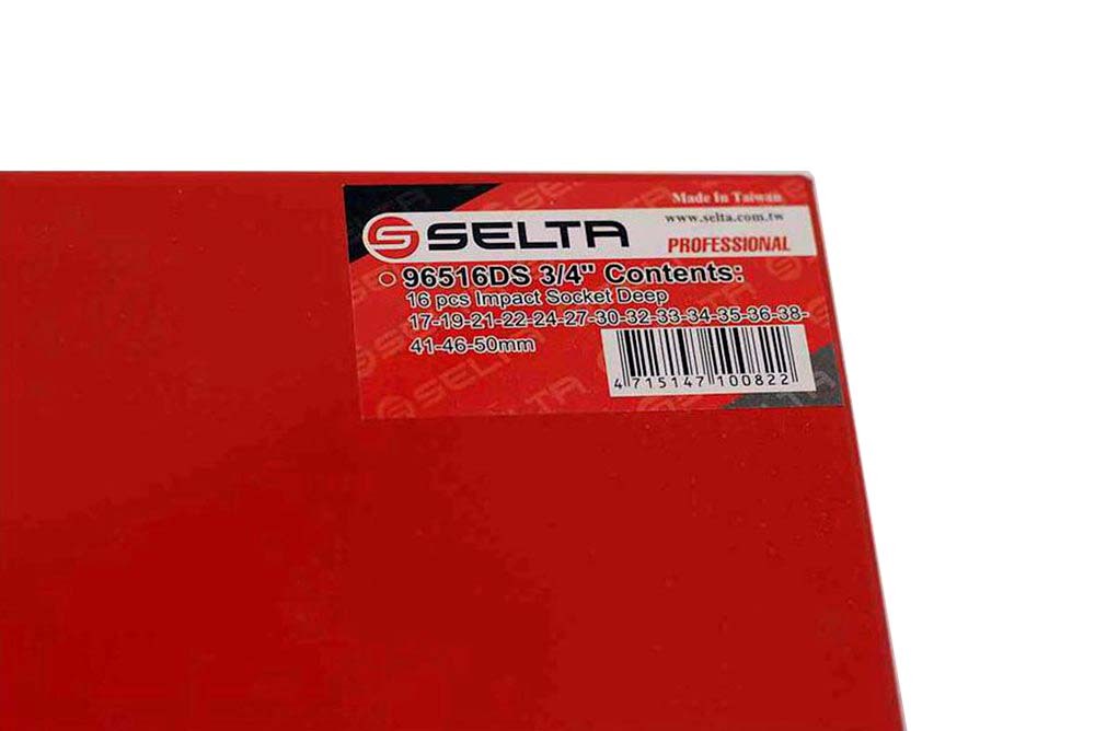 Selta Taiwan 16pc 3/4" Dr 6pt Cr-Mo 95mm Extra Deep Air Impact Socket Set:17-50mm