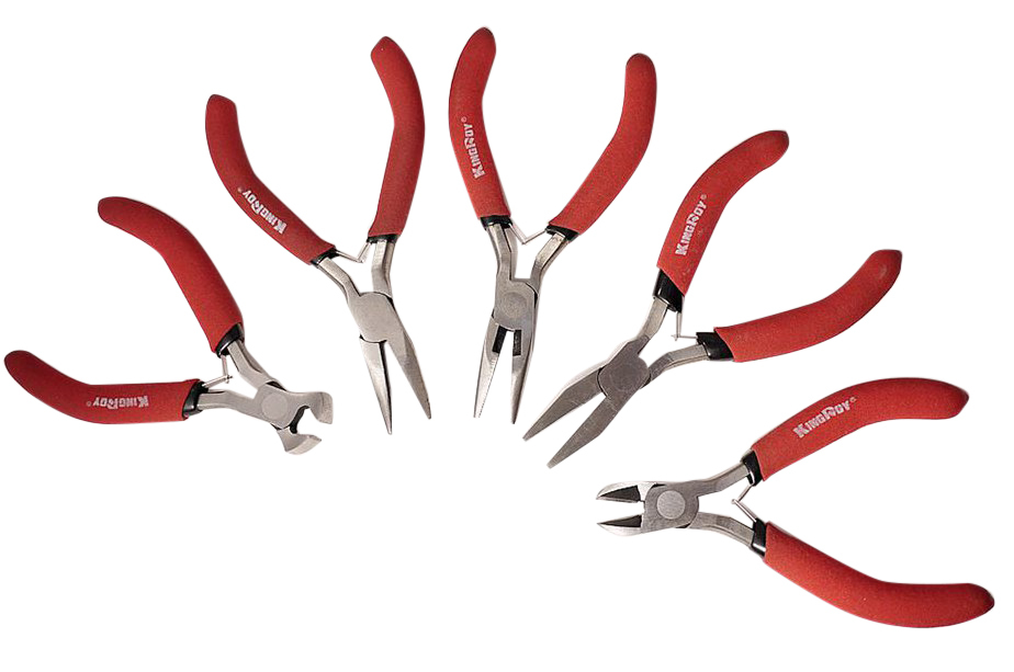 5pc Precision Pliers Set: Bent, Flat, Long Nose, Diagonal & End Cut
