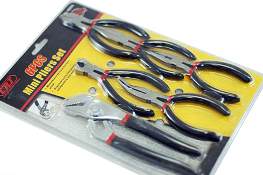 6pc Mini Precision Pliers Set: End Cut Nipper Bent Flat Long Nose Water Pump Pliers