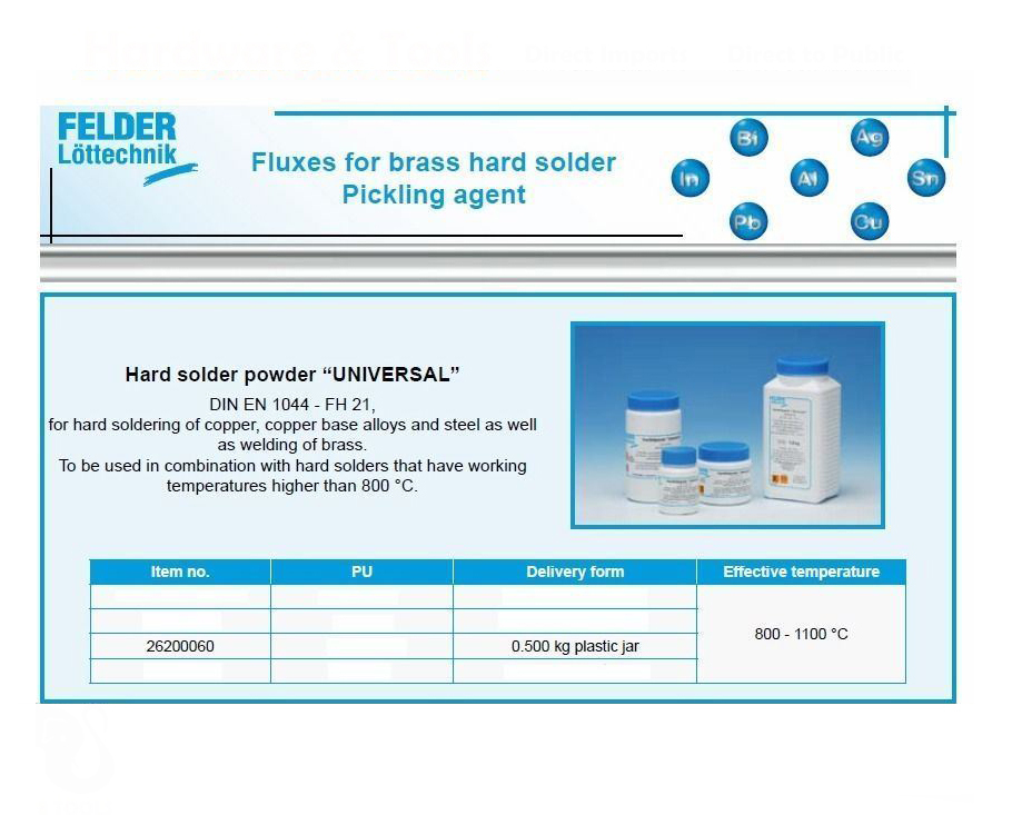 Felder German 500g Universal Hard Solder Powder Welding Brass Copper Alloy Steel