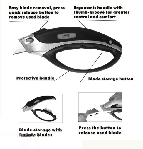 Retractable Utility Knife with Guard Quick Change 10 Extra Blades