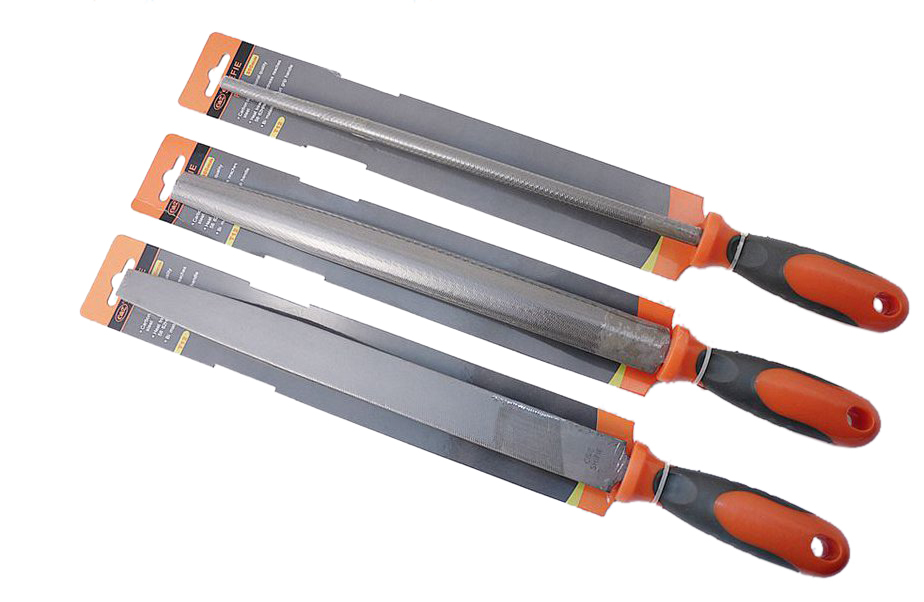 Professional 12" Medium Cut Steel File PVC Handle Option: Flat/Round/Half Round