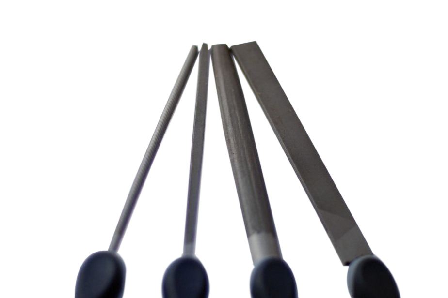 4pc Professional 8" 2nd/Medium Cut Steel File PVC Grip Handle:Flat Half Round Round Square