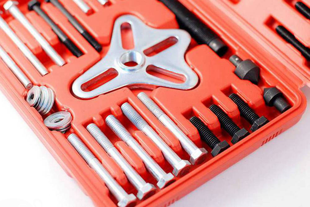 46pc Harmonic Balancer Flywheel Pulley Puller Yoke Shaft Adapter Bolt Washer