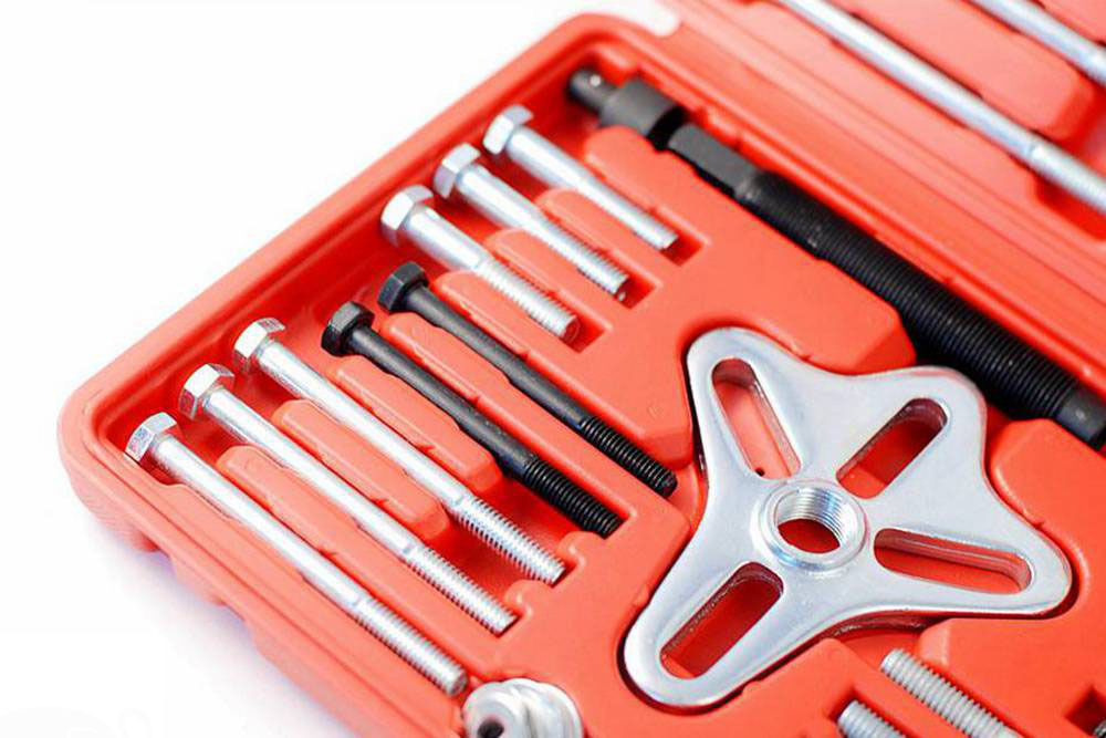 46pc Harmonic Balancer Flywheel Pulley Puller Yoke Shaft Adapter Bolt Washer