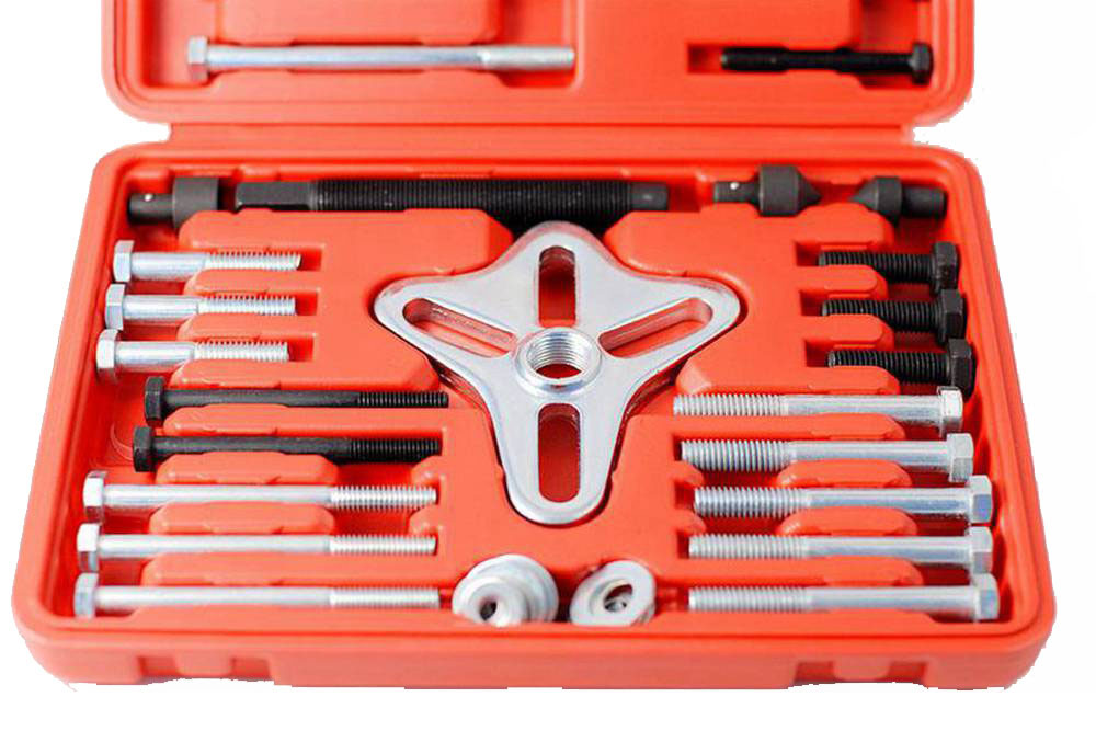 46pc Harmonic Balancer Flywheel Pulley Puller Yoke Shaft Adapter Bolt Washer