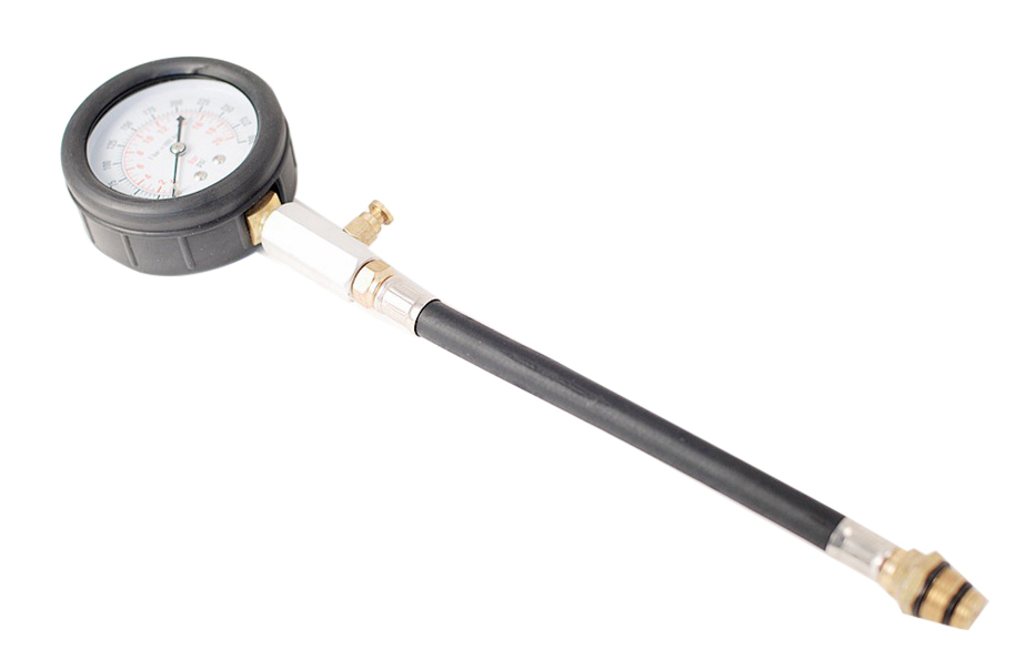 8pc Direct/Indirect Petrol Engine Compression Test Kit: Dual Scale Gauge Thread Chaser