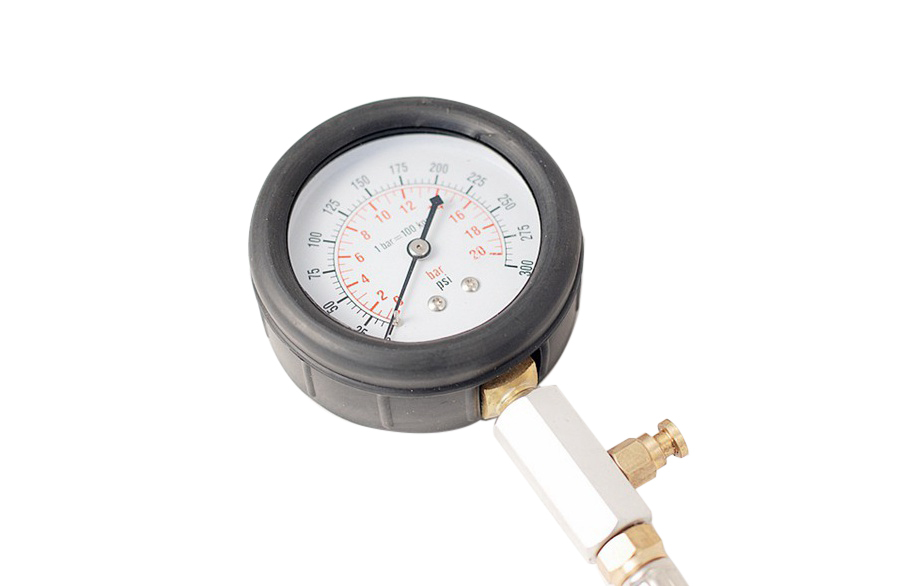 8pc Direct/Indirect Petrol Engine Compression Test Kit: Dual Scale Gauge Thread Chaser
