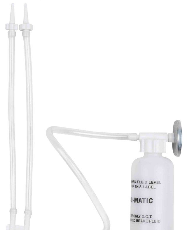 One Person Brake Bleeder Kit: 3 Adapter Plastic Collection Bottle with Magnetic Pad
