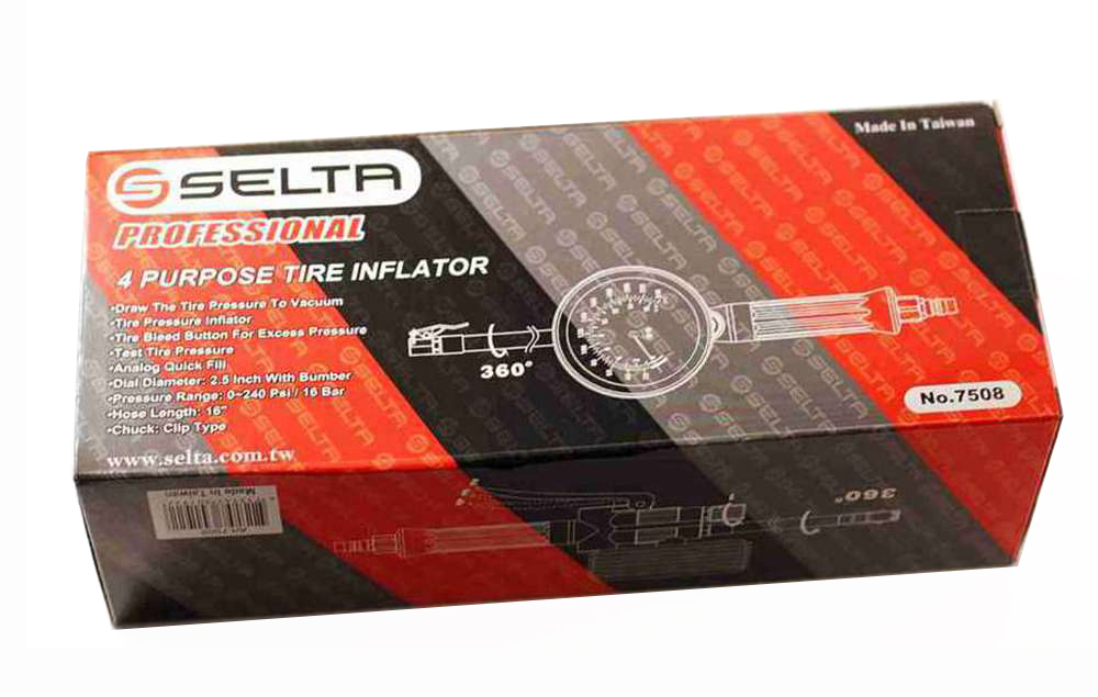 Selta Taiwan 4-in-1 Tire Inflator Gauge 2.5" Dial Tyre Pressure Gauge 240PSI