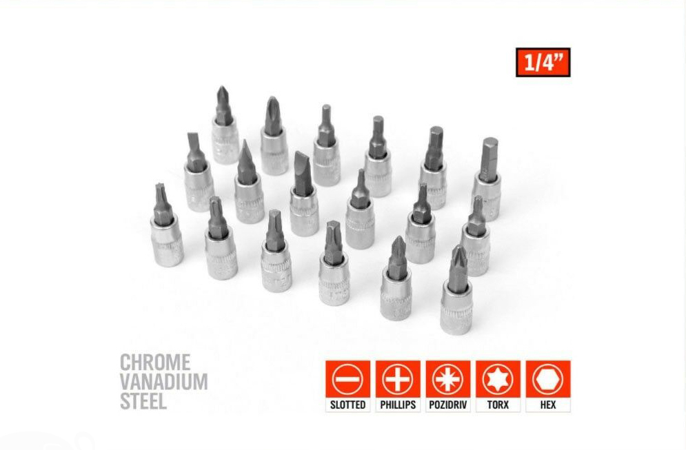 108pc 1/4"&1/2" Dr 6pt Socket & Female E-Star & Accessory & Bit Master Kit