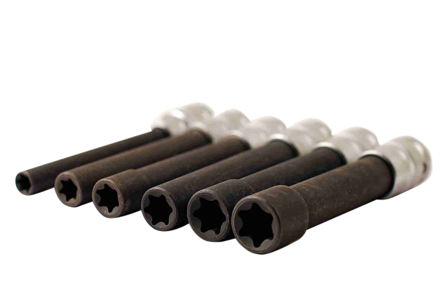 6pc 1/2" Dr. Cr-Mo 140mm Extra Deep TRX-Star Female E Type Torx Socket Set: E10-20