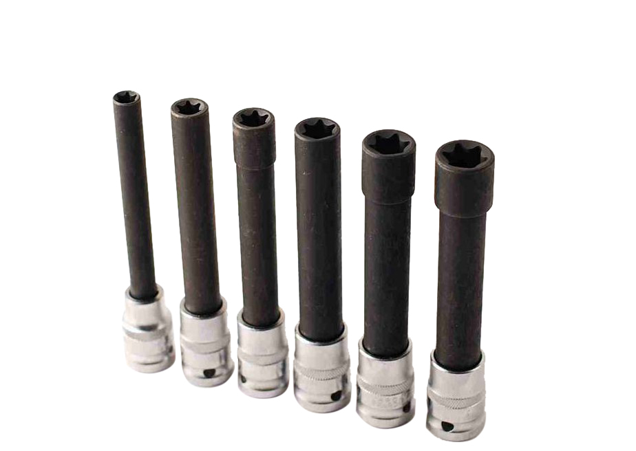 6pc 1/2" Dr. Cr-Mo 140mm Extra Deep TRX-Star Female E Type Torx Socket Set: E10-20