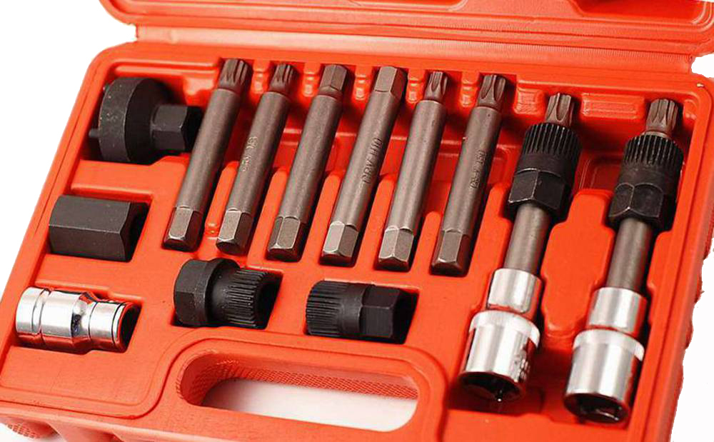 13pc Alternator Freewheel Pulley Removal Set Hex Torx Spline 33T Free Wheel Pull