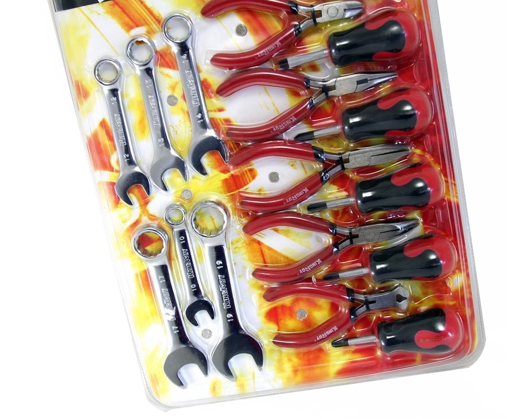 All-in-1 Cr-V 17pc Stubby Tool Set: Combination Spanner Mini Pliers Screwdriver