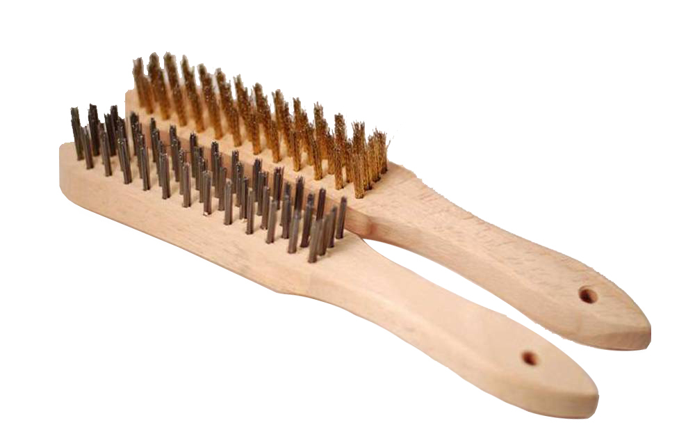 4 Rows Steel Straight+Brass Coated Crimped Wire Scratch Brushes 2pc Set  Made in Germany