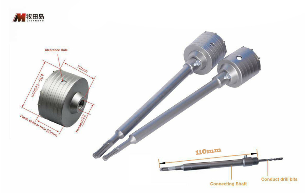 TCT Carbide Tip Hole Saw Core SDS Plus Impact Hammer Drill Bit with 110mm Adapter Set