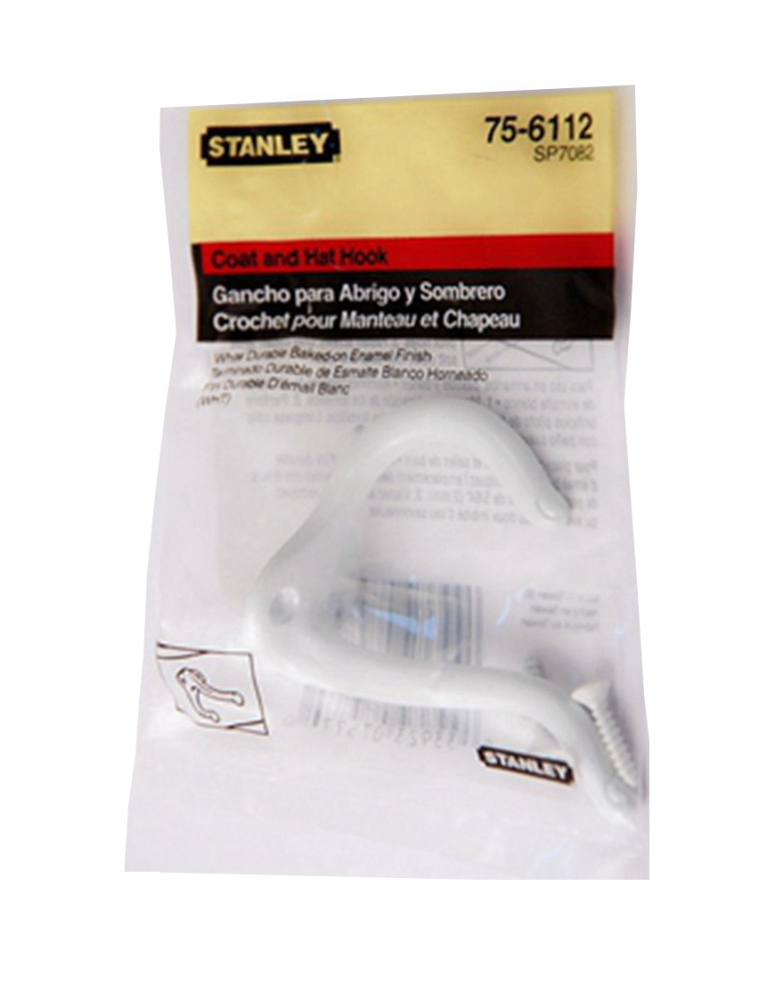 3pc-Pack Stanley Taiwan 75-6112 Garment Clothing Coat And Hat Hanging Hook Contoured Ends Aluminum White Baked Enamel