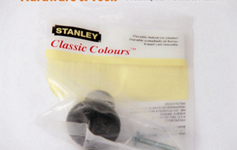 34-6511 10pc-Pack Stanley Taiwan 38mm Round Cabinet Knobs Enamel Backed Black