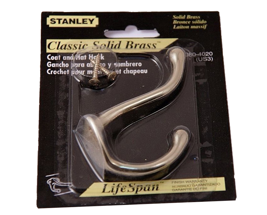 2-Pack Stanley Taiwan 80-4020 Classic Solid Brass Coat & Hat Hook Hanger Holder