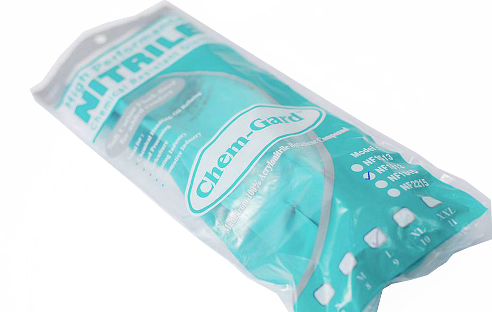 High Perform 13"L Chemical Resistant Chem-guard Green Nitrile Gloves L