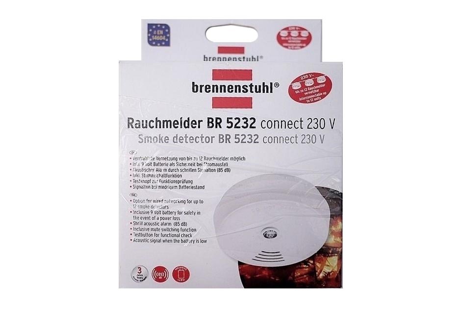 Brennenstuhl German 230V Connect Photoelectric Smoke Gas Detector Alarm