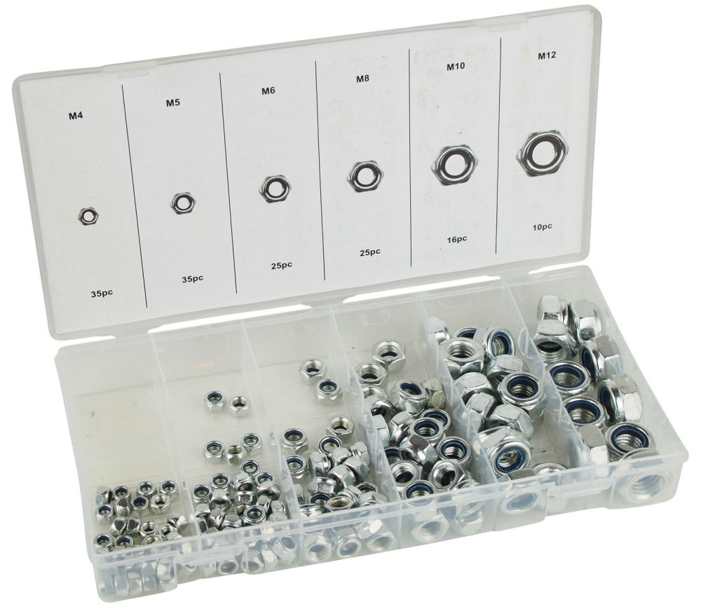 146pc Nylon Insert Lock Nut Assortment 6 Sizes LockNuts Kit: M4/5/6/8/10/12