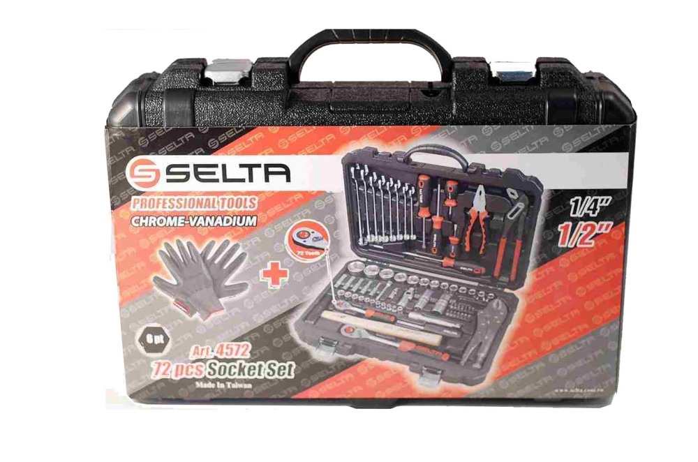 Selta Taiwan All-in-One 72pc 1/4"+1/2" Dr. Socket & Spanner Pliers S/D Combo Kit