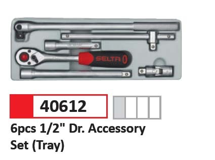 Selta Taiwan 1/2" Dr. Socket Accessories 6pc Set: Ratchet Drive, Extension, Sliding Handel, Universal Joint