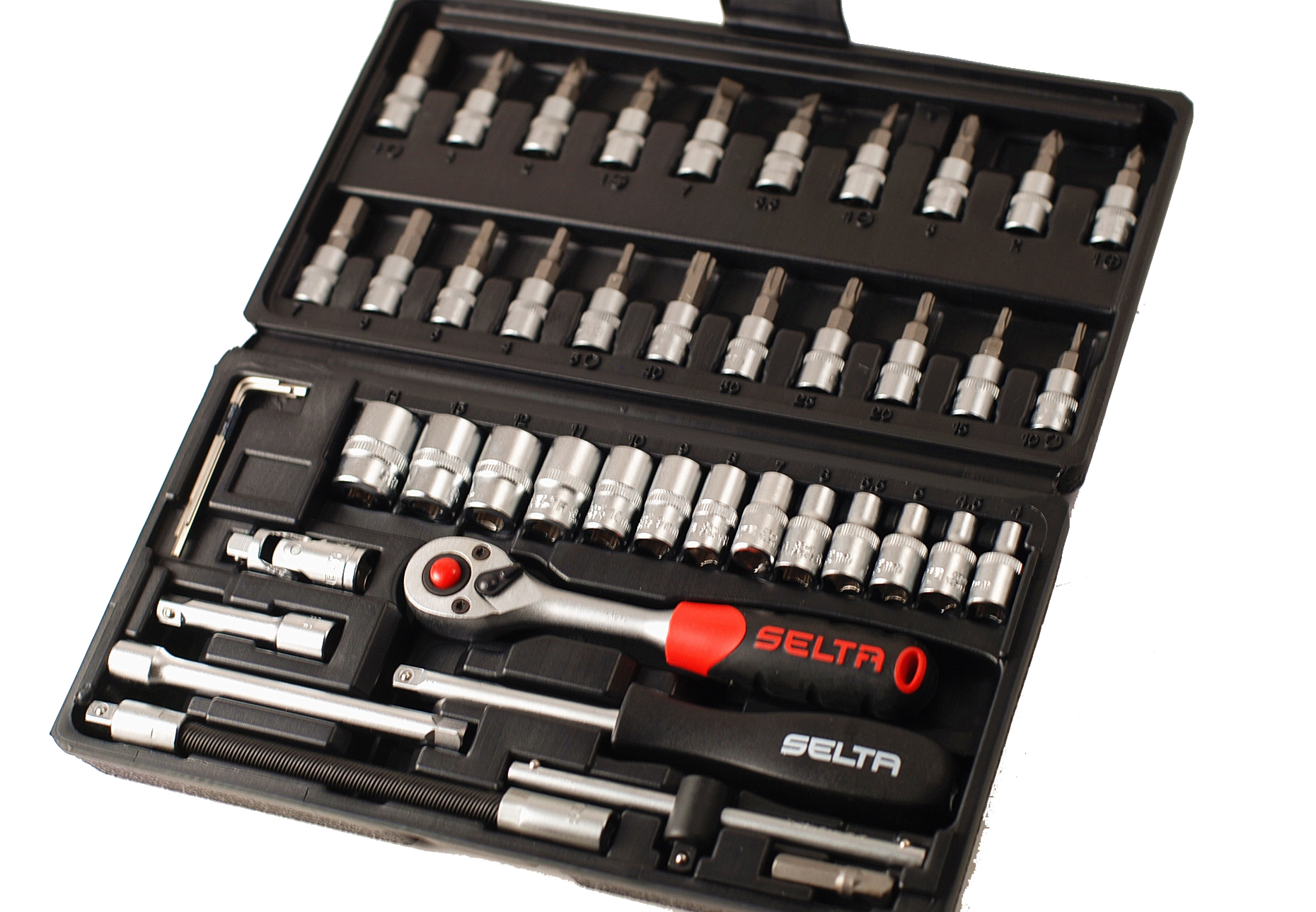Selta Taiwan 46pc Cr-V 1/4" Dr. 6pt Socket & Accessories Screwdriver Bits Set