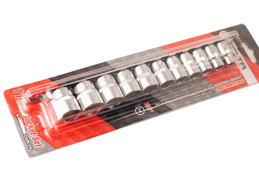 Selta Taiwan Cr-V 11pc 3/8" Dr. 6pt/12pt Socket Set: 8-10-11-12-13-14-15-16-17-18-19mm
