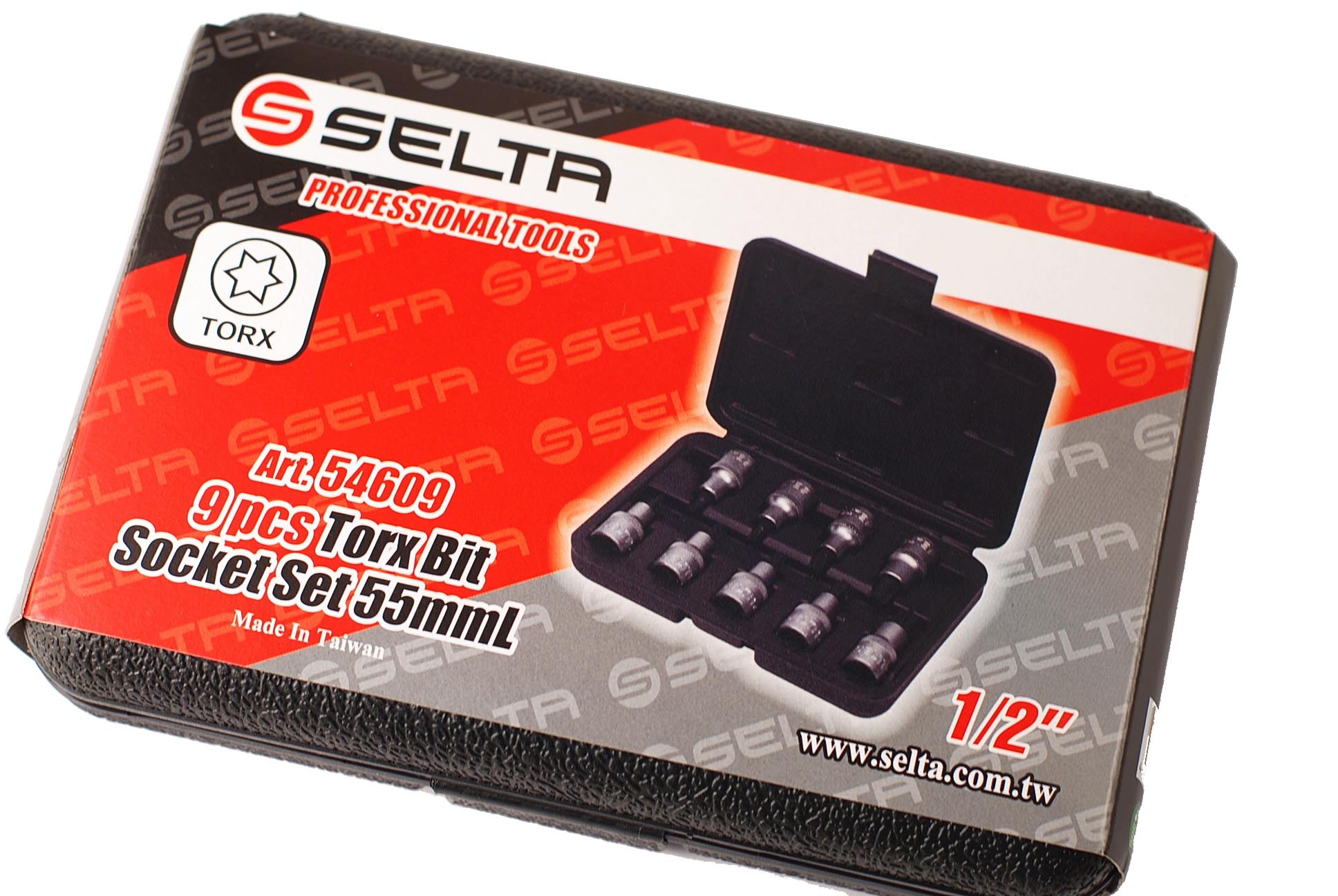 Selta Taiwan 9pc 1/2" Dr Cr-Mo Stubby 55mmL Impact Torx Star Socket Bits:T20-T60