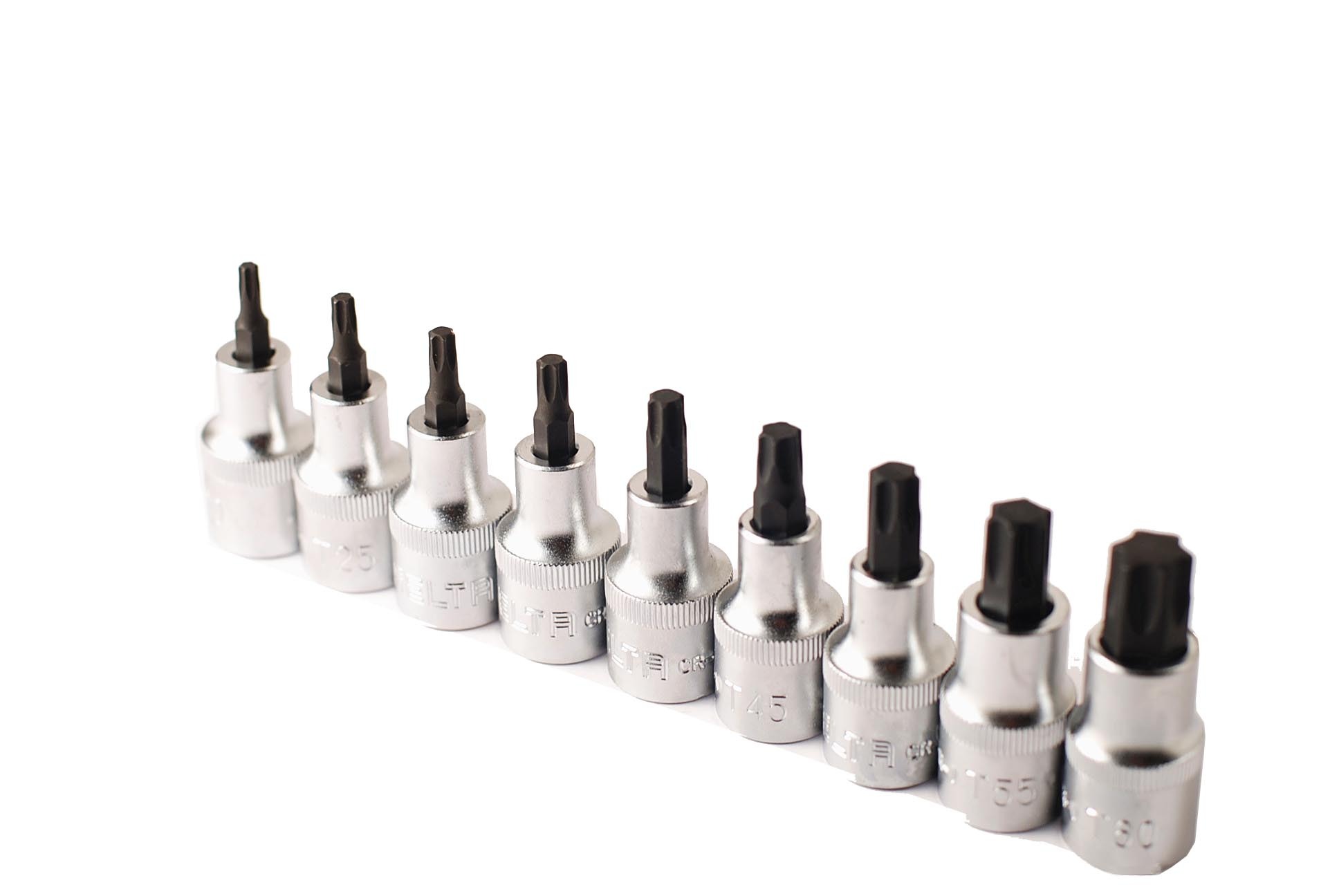 Selta Taiwan 9pc 1/2" Dr Cr-Mo Stubby 55mmL Impact Torx Star Socket Bits:T20-T60