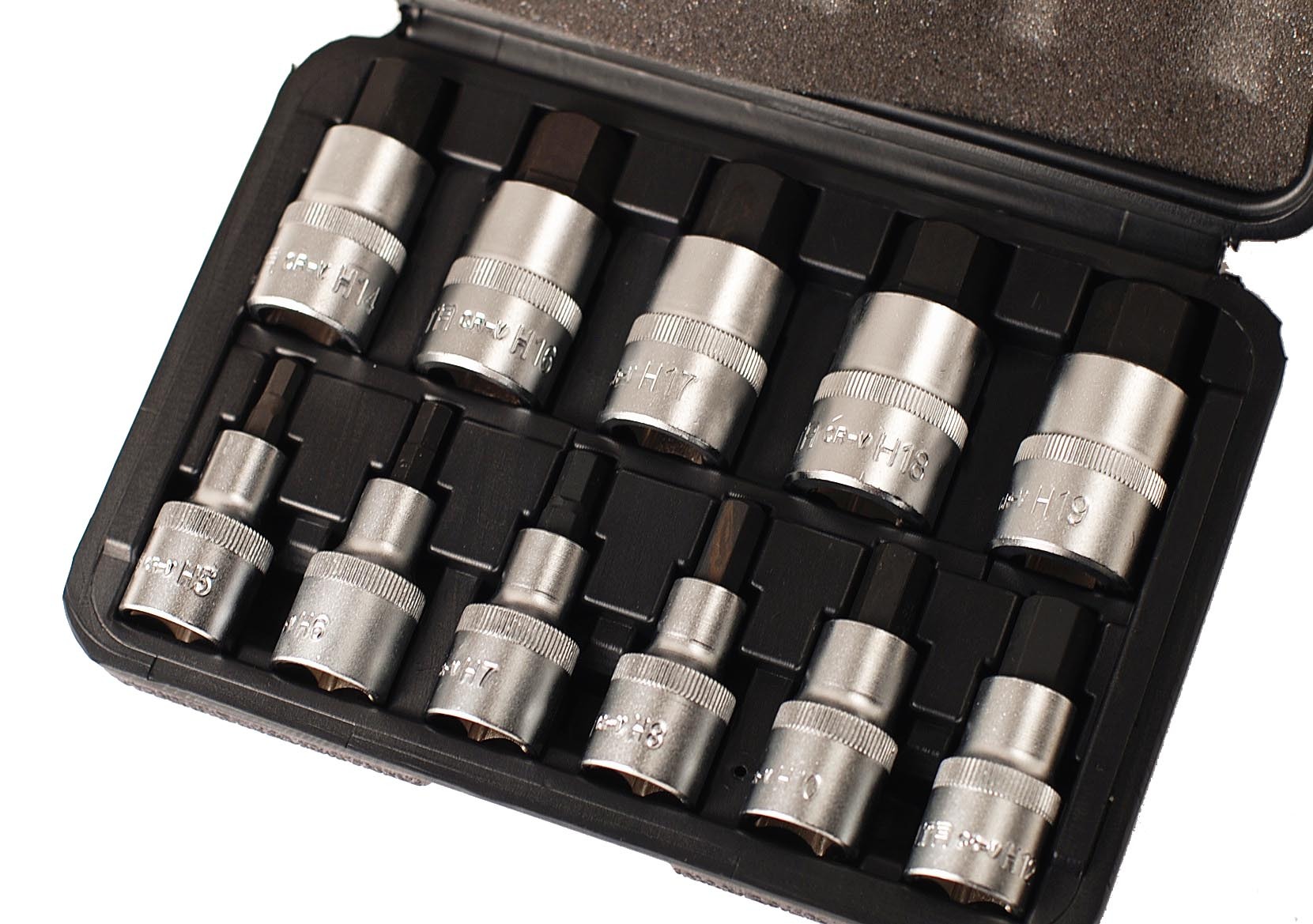 Selta Taiwan 1/2" Dr Stubby 55mmL 11pc Cr-Mo Impact Hex Allen Socket Bit:H5,6,7,8,10,..19