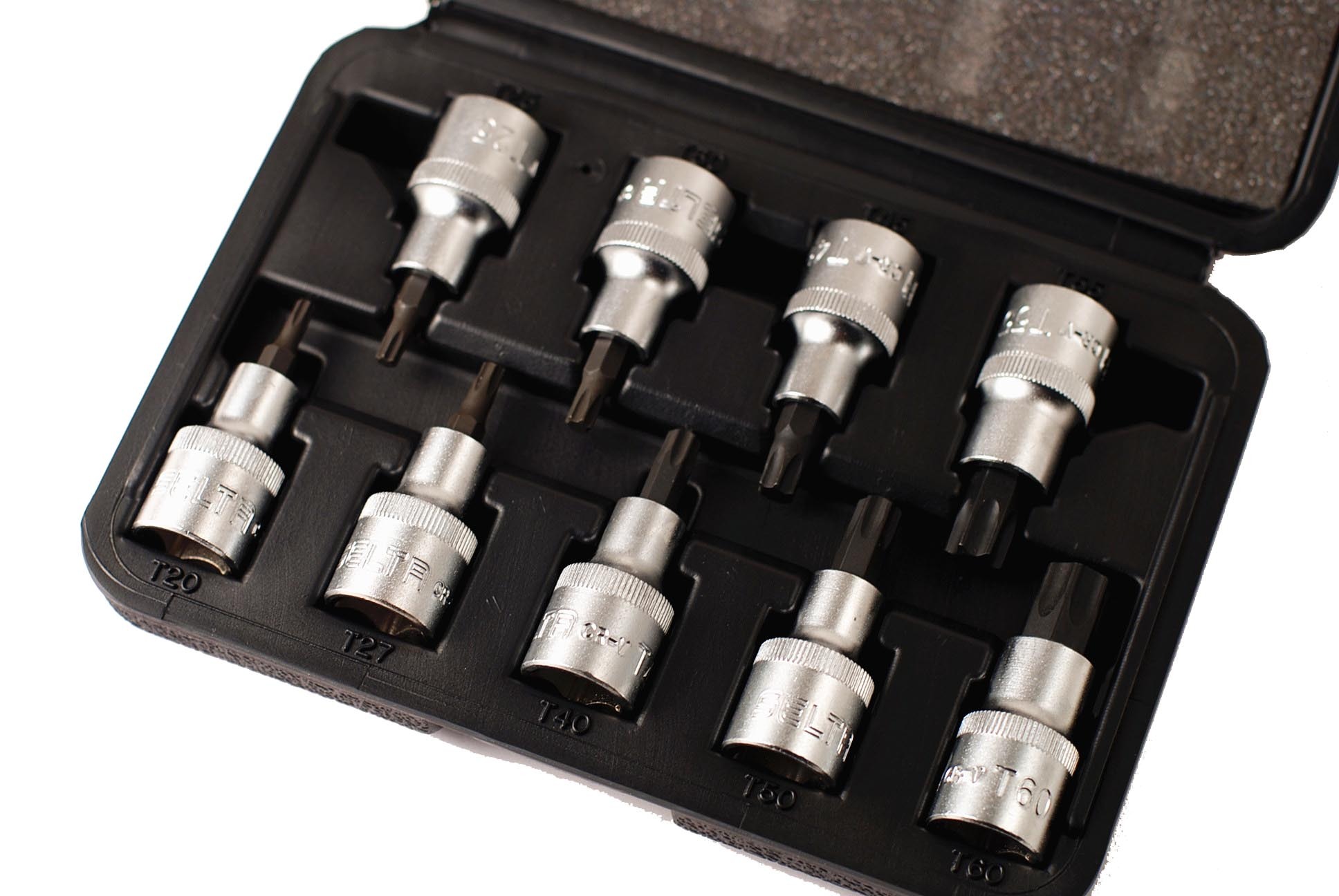 Selta Taiwan 9pc 1/2" Dr Cr-Mo Stubby 55mmL Impact Torx Star Socket Bits:T20-T60