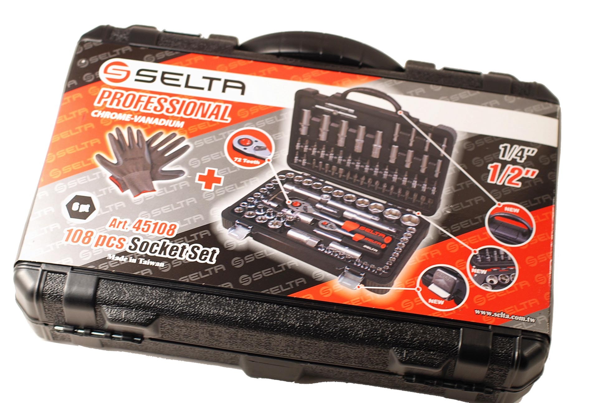 Selta Taiwan 108pc 1/4"&1/2" Dr 6pt Socket & Female E-Star & Accessory & Bit Set