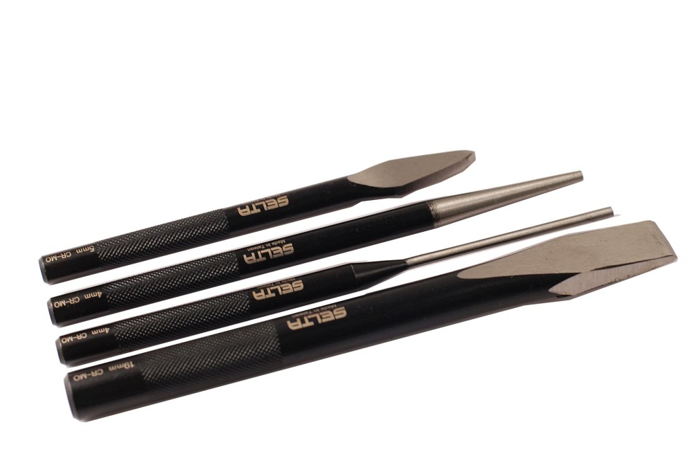 Selta Taiwan Cr-Mo 13pc Mechanic's Steel Chisel & Punch Set: Pin Center taper Punches Cold Chisels