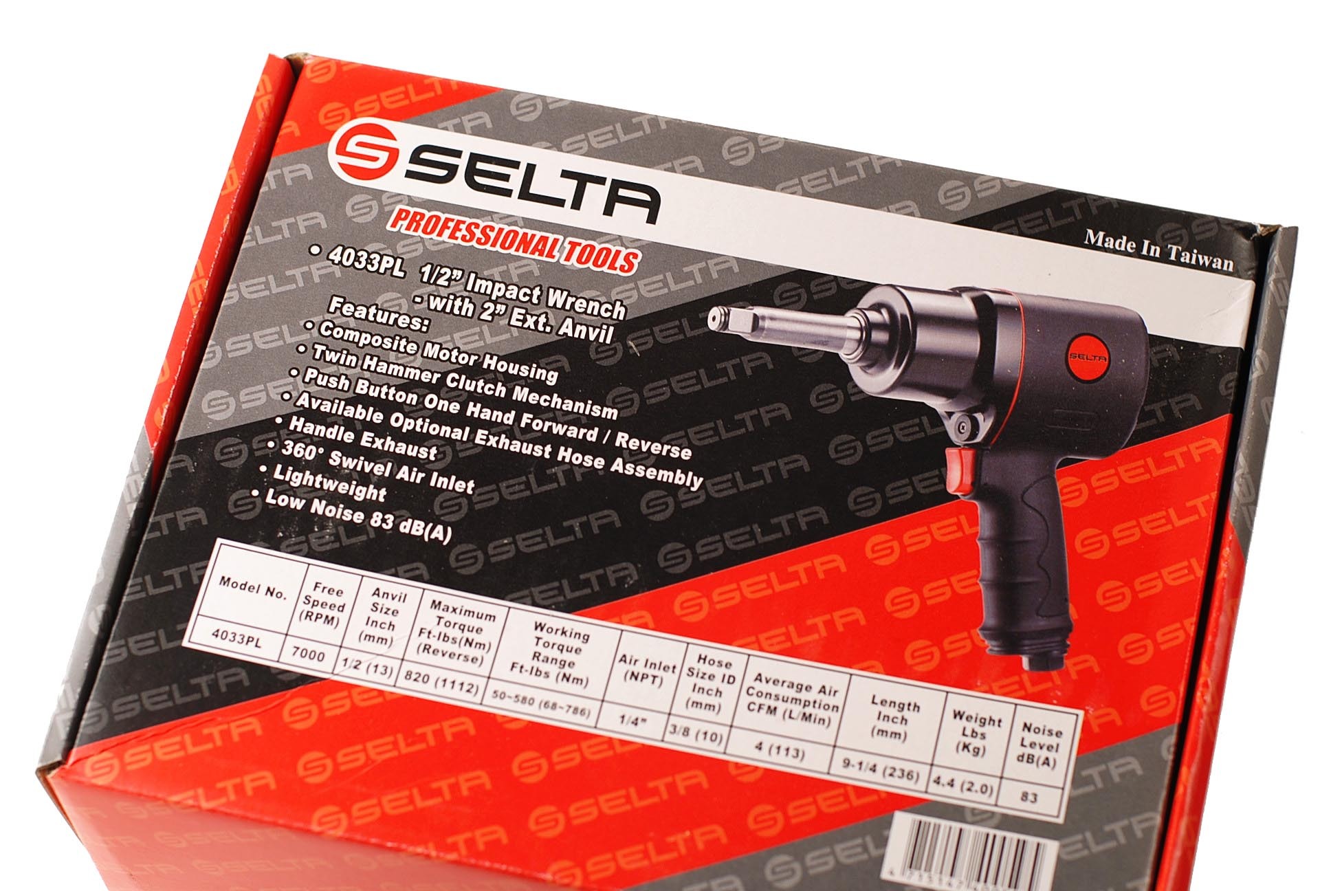 Selta Taiwan 1/2" Dr 820 ft·lb Air Impact Wrench Long Reach Twin Hammer Clutch 9.25"/236mmL
