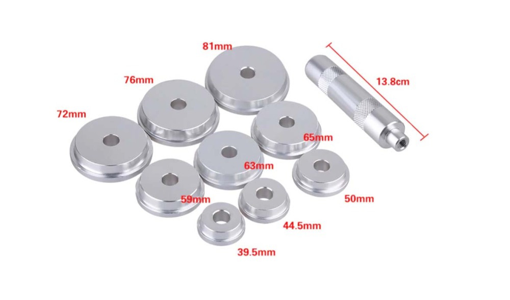 10pcs Aluminium Bearing Race & Seal Driver Install Master Set Shaft & Adapter