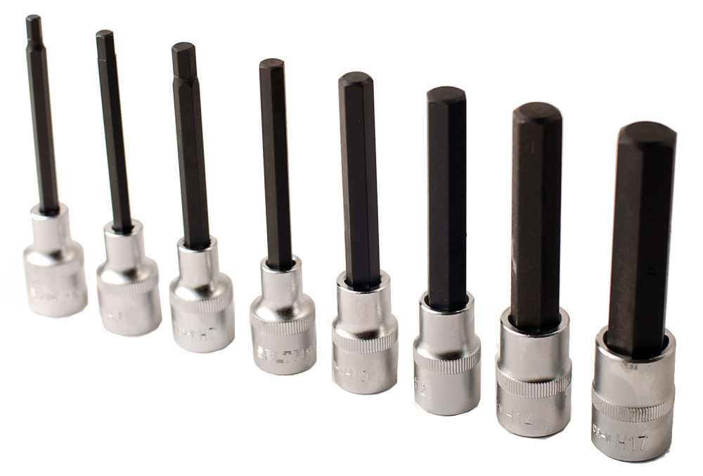 Selta Taiwan 1/2" Dr 110mmL 8pc Cr-Mo Impact Hex Allen Socket Bit:H5,6,8,10,..17mm