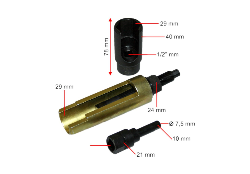 3pc Diesel Injector Puller For Mercedes CDI Sprinter: 29mm Deep Socket with Slot, Puller & Hex Bit with 7.6mm Center Hole