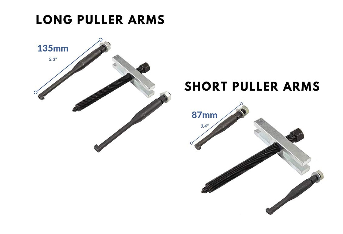 7pc Steering Wheel Puller Kit: 87mm/135mm Two Leg Pulls 38mm-85mm Spread