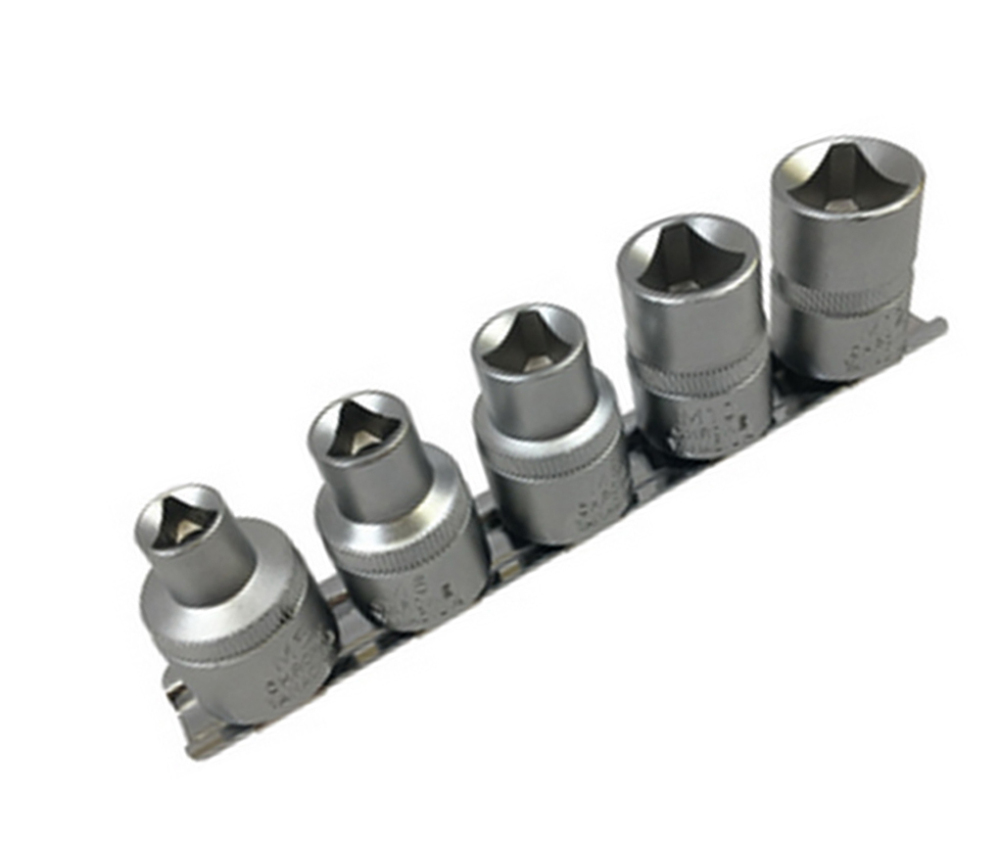 5pc Cr-V 1/2" Dr. Triangle Bolt Socket M5,6,8,10,12 Set for VW/Audi Bosch Injector Light Fittings