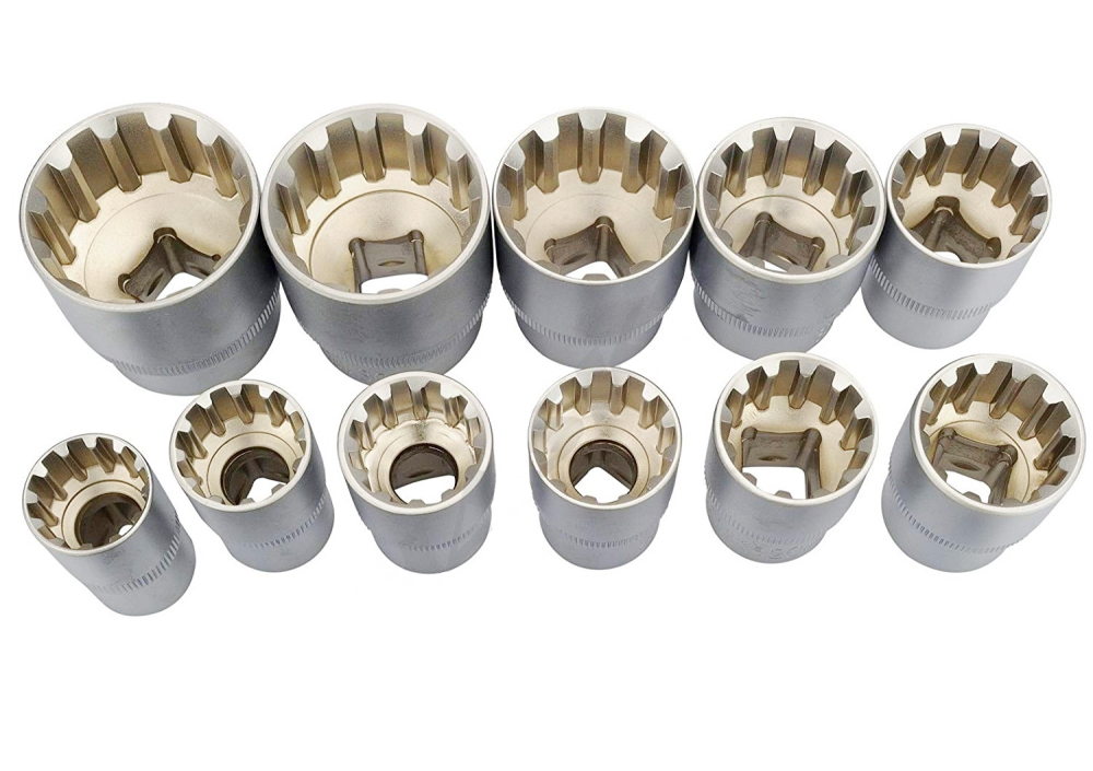 16pc Cr-V 8-24mm 1/2" Dr. 12PT Female Spline Multi-Tooth Gear Lock Profile All-in-One Universal Socket Set