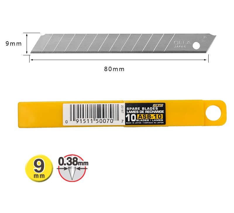 10pc ASB-10 OLFA Japan Original Knife Snap Off Blade Lame Signage Vinyl Cardboard