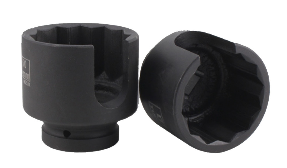 1" Dr 12PT Bi-Hex Impact Ball Joint Nut Rod Remove Socket with Slot 65/70/75mm