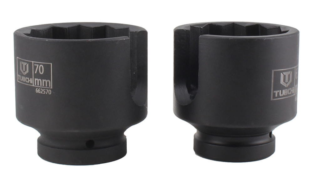 1" Dr 12PT Bi-Hex Impact Ball Joint Nut Rod Remove Socket with Slot 65/70/75mm